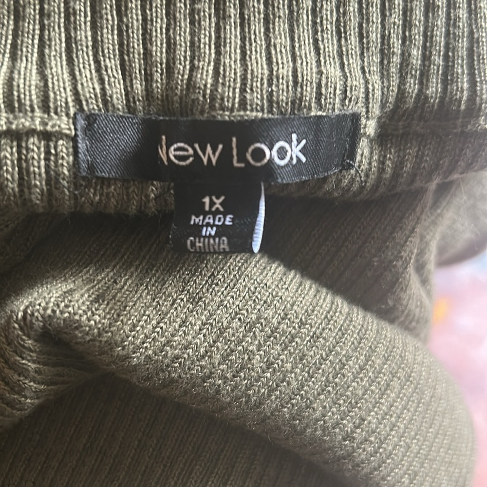 Olive Green Knit Dress with Lace-Up Detail - Picture 8 of 9